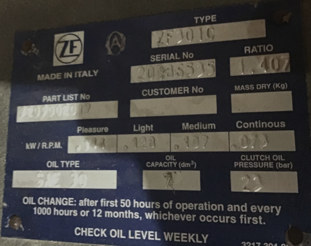 ZF 301C MARINE TRANSMISSION RATIO 1.4 - 1 USED, TWO AVAILABLE YOUR CHOICE OF 1