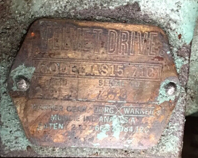 AS-1.5-71C VELVET DRIVE MARINE TRANSMISSION w / 2.91 TO 1 RATIO USED