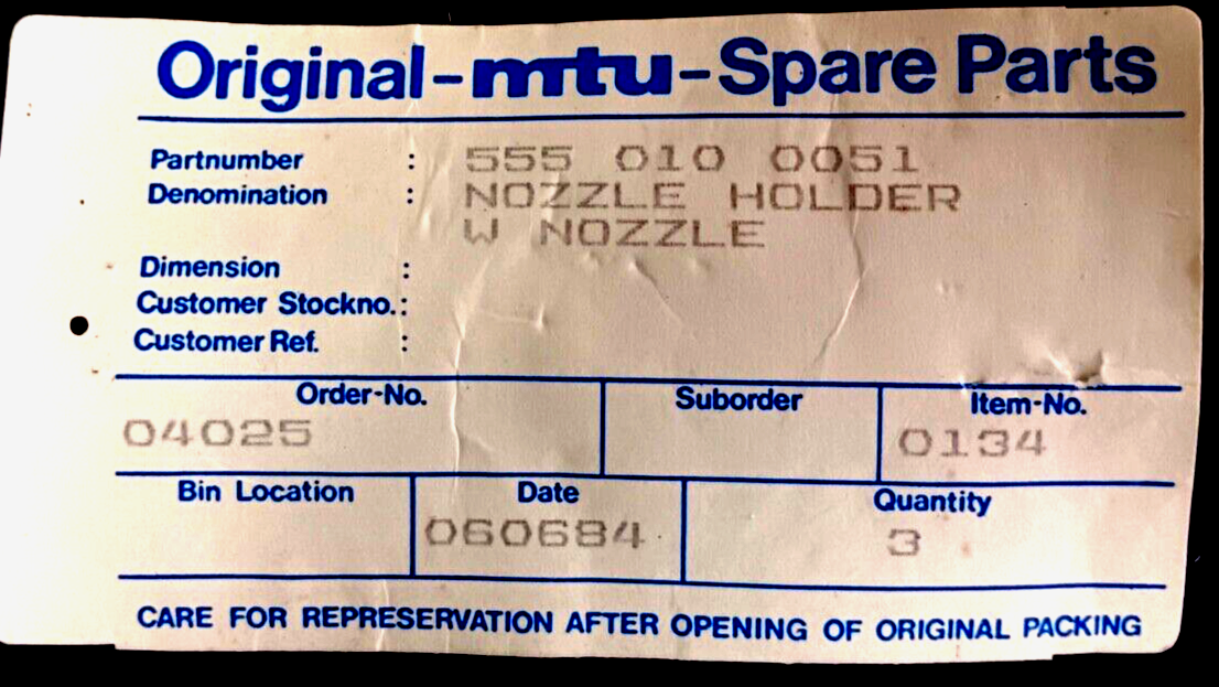 555 010 0051 MTU INJECTOR NEW W/ FREE SHIPPING