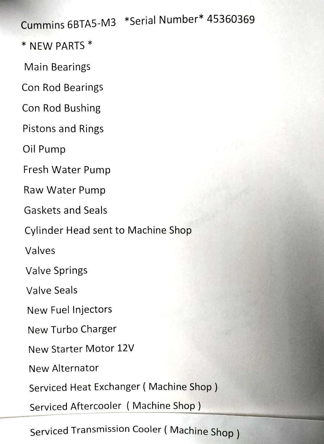 6BTA  5.9 CUMMINS MARINE DIESEL REMANUFACTURED  ENGINE ( SEE DESCRIPTION ) 370HP