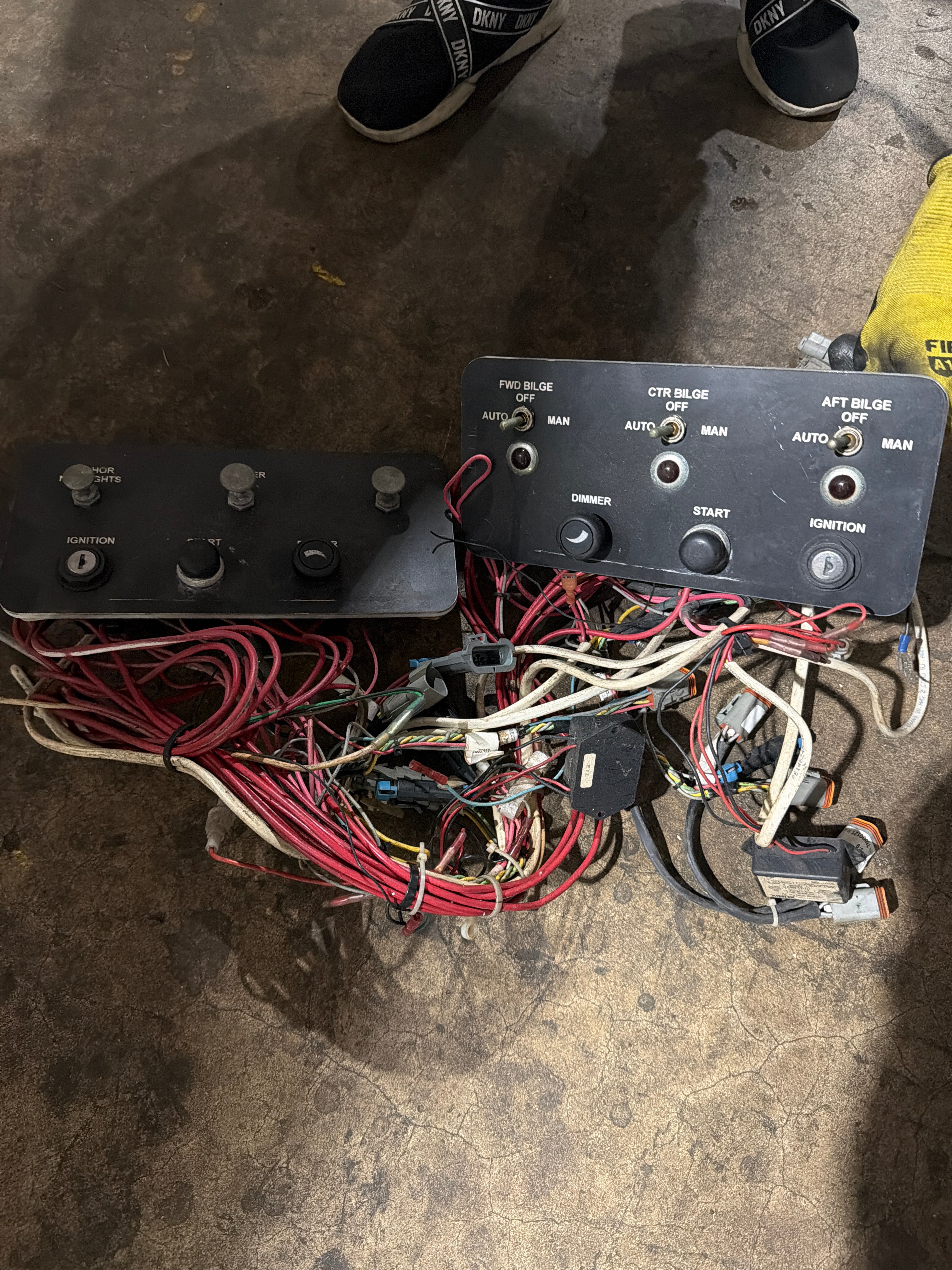 Boat Helm Wiring Harness with Ignition & Triple Bilge Switch Panels and Xintex CNV 12-1 Voltage Reducer - Used