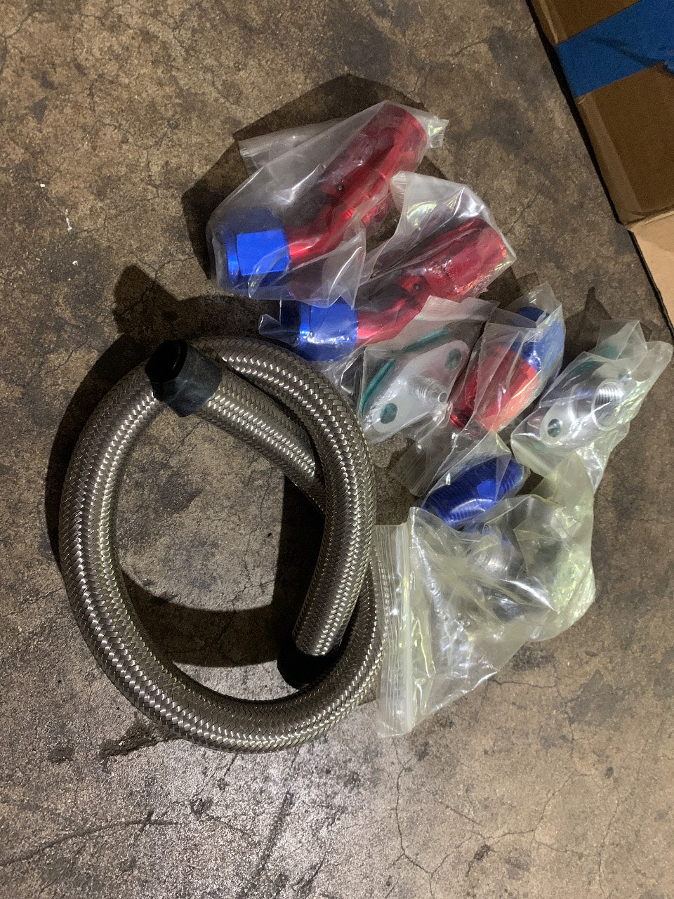 Blackhorse-Racing T3 T4 Turbo Oil Feed & Return Line Kit with Red/Blue AN Fittings - New