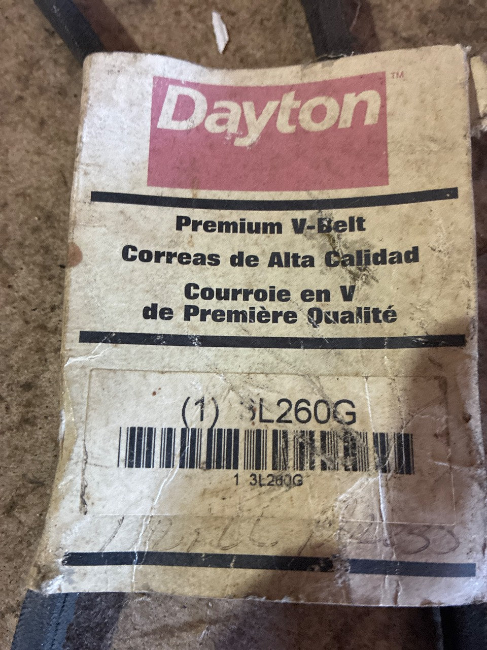 Dayton 3L260G Premium V-Belt 3/8" x 26" - New