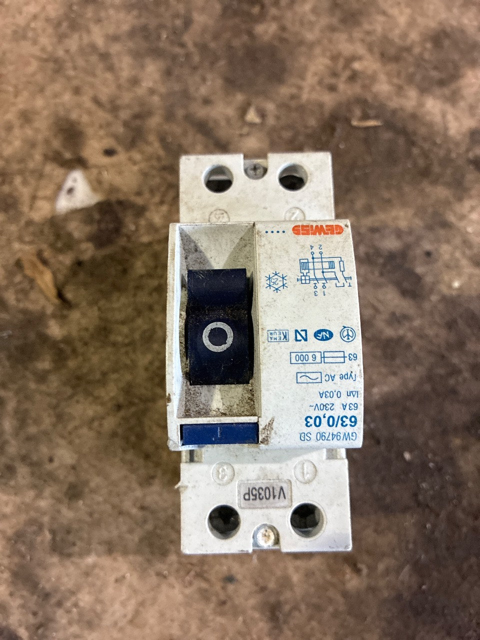 Gewiss GW94790 SB 63A 2-Pole 30mA Type AC Residual Current Circuit Breaker (RCD) - Used
