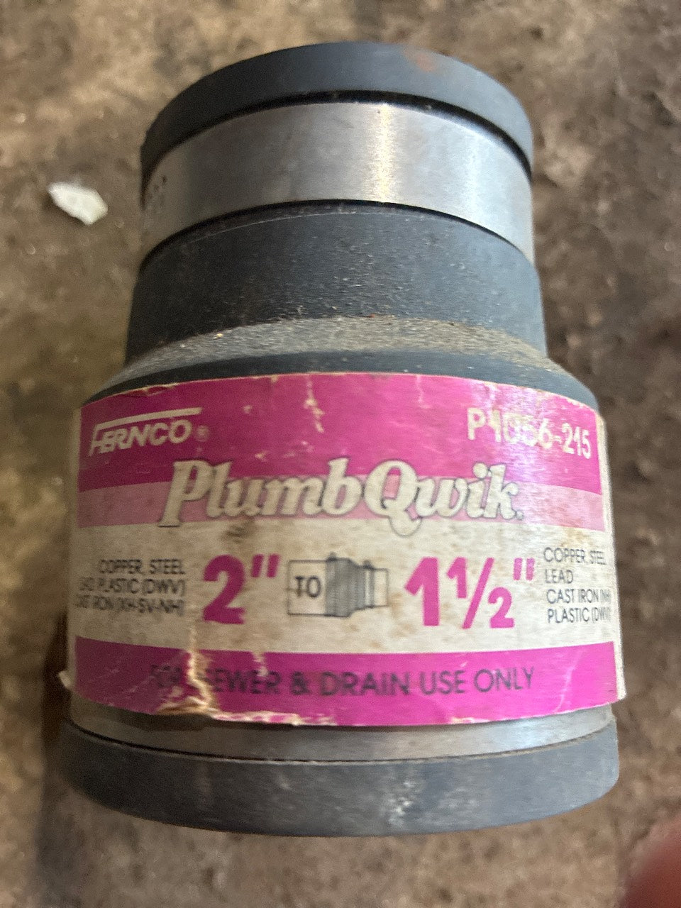 Fernco P1056-215 PlumbQwik 2" x 1-1/2" Flexible Reducing Coupling - Used