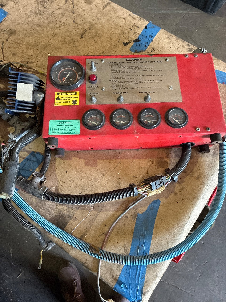 Clarke Fire Pump Engine Instrument Panel Gauge Cluster with Harness - Used