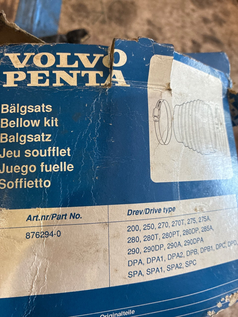 Volvo Penta 876294 Exhaust Bellows Kit for 200/250/270/280/290/SP/DP Sterndrive - New