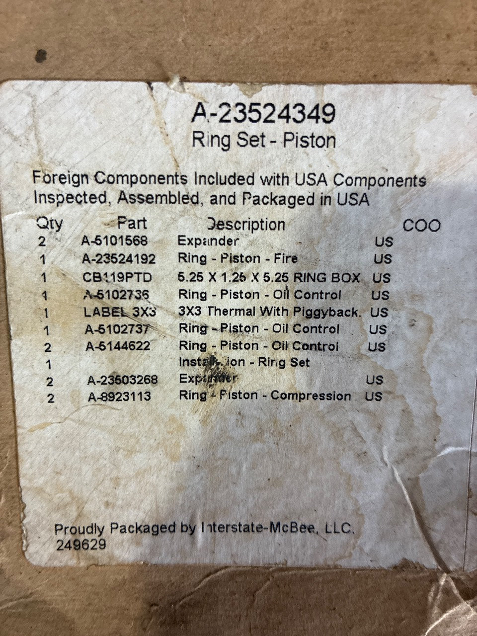 Interstate-McBee A-23524349 Piston Ring Set for Detroit Diesel Series 60 - New