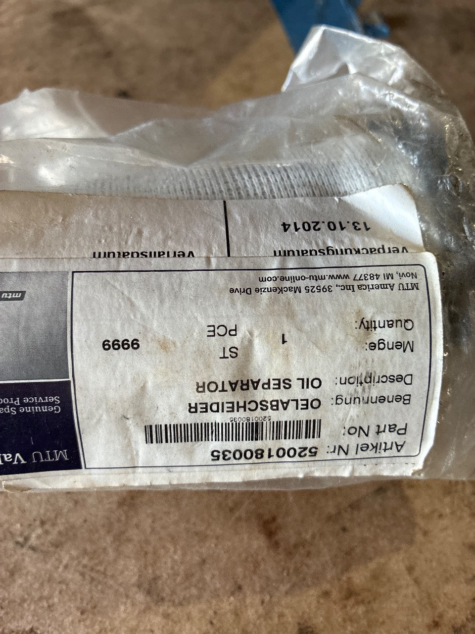 MTU 5200180035 Oil Separator (Oelabscheider) - New