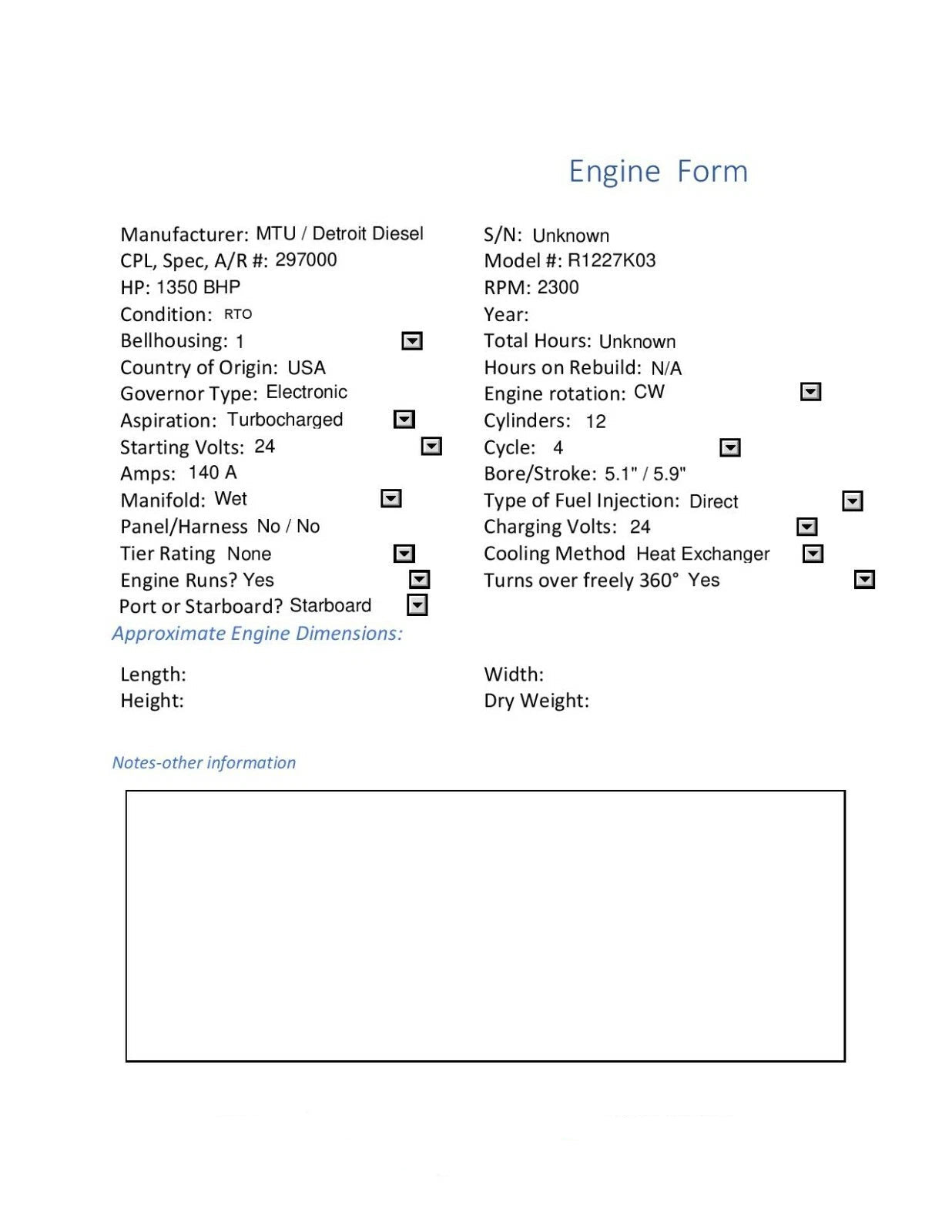 MTU / DETROIT DIESEL 12V2000, MARINE DIESEL ENGINE DDEC