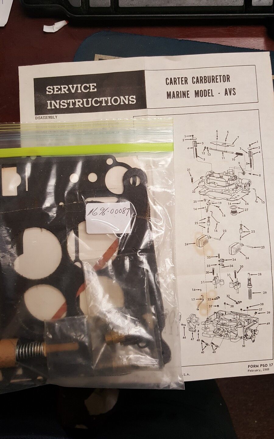 OEM MARINE CARB KIT 4 BARREL CARTER AVS MOPAR DODGE PLYMOUTH 1696.0008