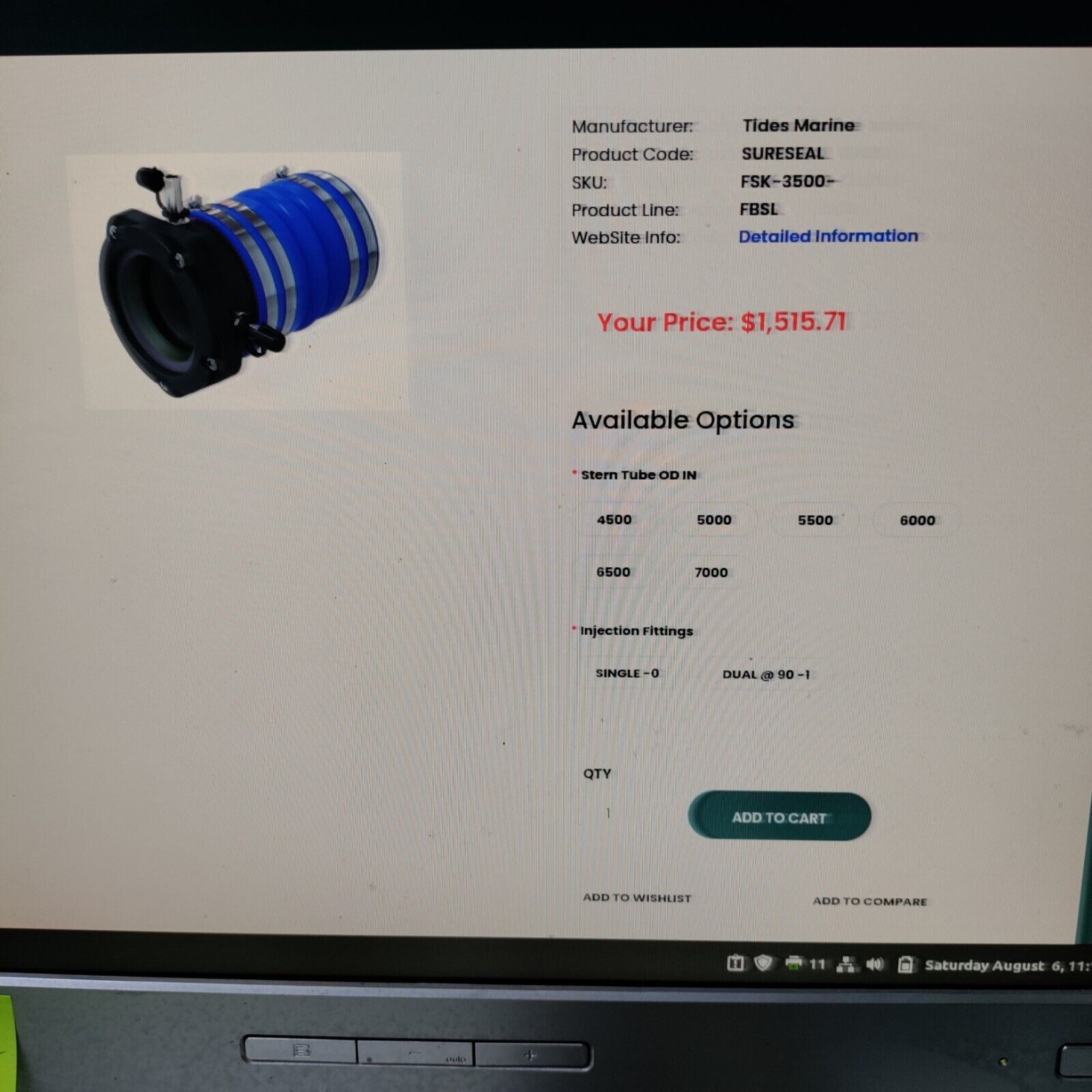 LOT of ( 2 ) NEW TIDES MARINE HS3500-4000, 3 1/2 INCH SURSEAL DRIP-LESS SHAFT SE