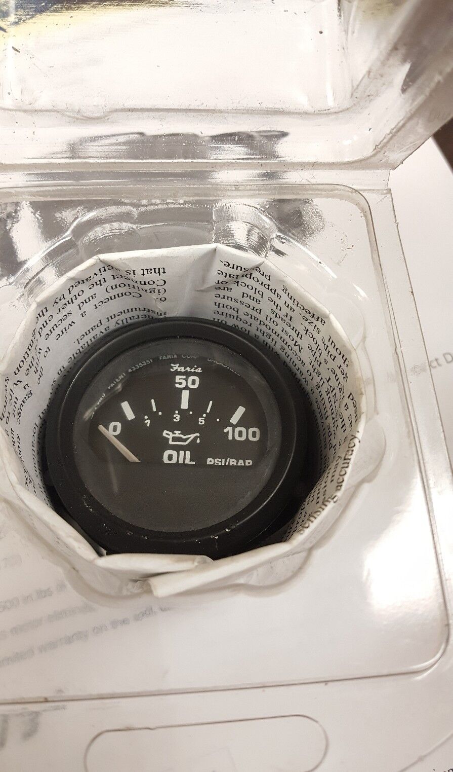 FARIA DRESS BLACK OIL PRESSURE GAUGE #GP9597D NIB FOR 2" OPENING