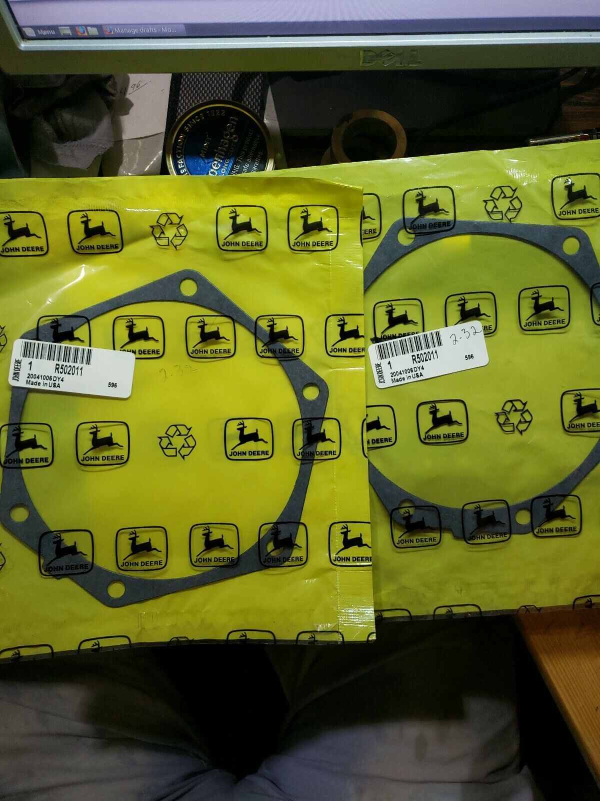 LOT OF ( 4 ) JOHN DEERE R502011 REAR TIMING COVER GASKETS FREE SHIPPING