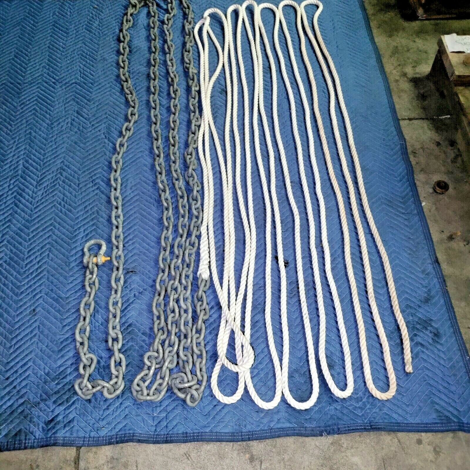ANCHOR LINE 70 FEET OF BRAIDED 3/4 INCH LINE SHACKLED TO 30 FEET OF G3 1 3/4 IN