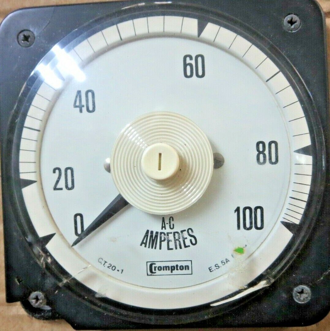 CROMPTON AMPERES / AMP GAGE / MINOR CRACK LEFT BOTTOM CORNER / OLD STOCK