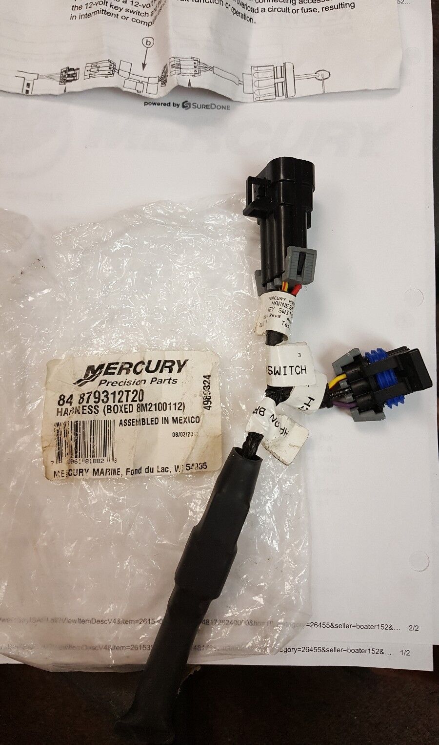 HARNESS ADAPTER FOR MERC # 84 879312T20 MARINE BOAT " NEW "