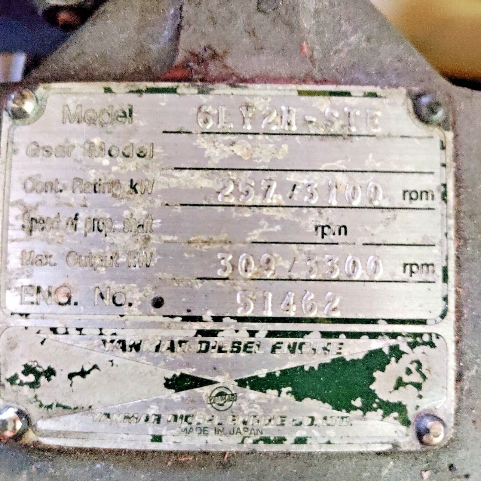 6LY2H-STE  6 CYL. 12V YANMAR DIESEL MARINE ENGINE 420 HP.  ( BOBTAIL )  USED