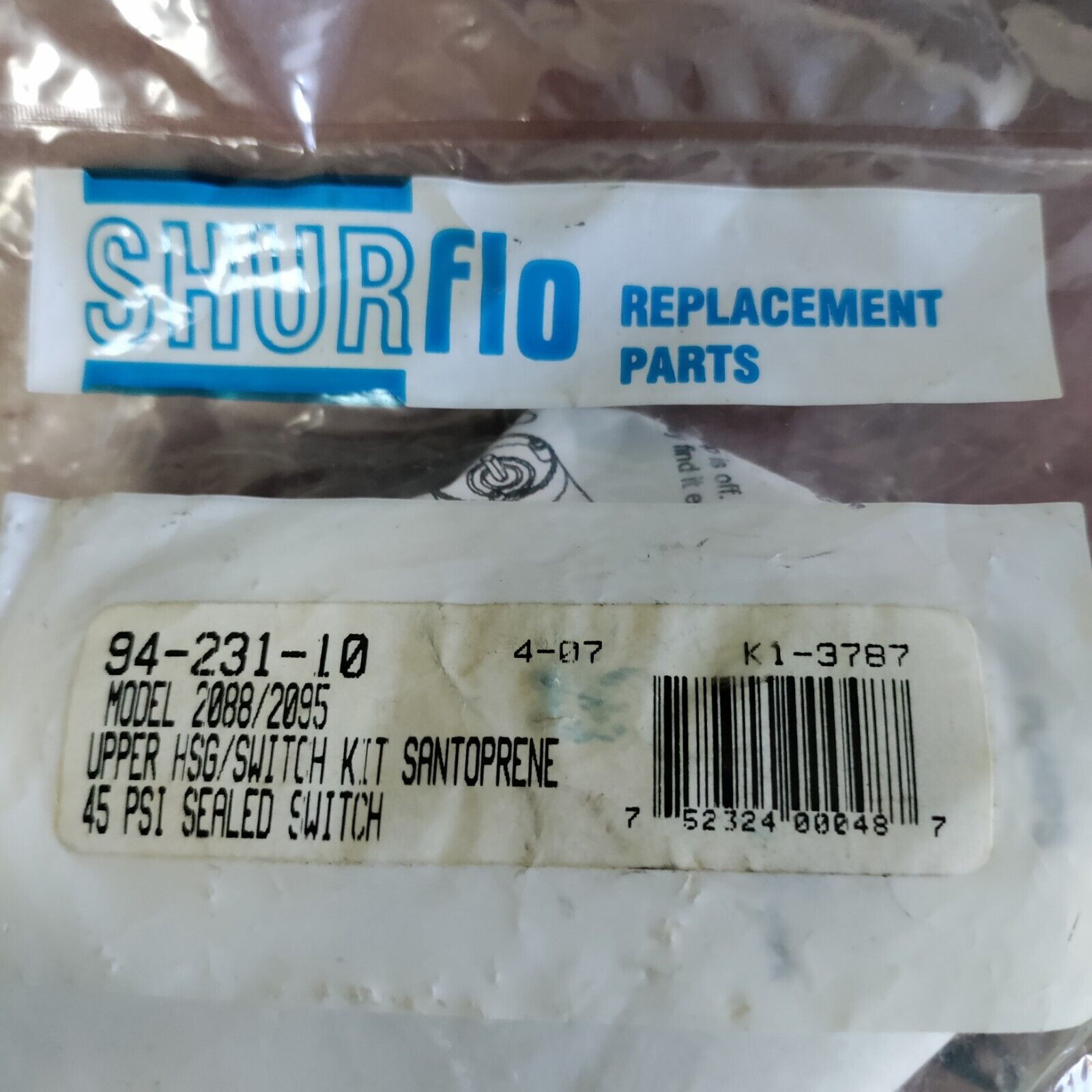 SHURFLO 94-231-10 40PSI SWITCH w/ UPPER HOUSING FITS SHURFLO MODEL 2008/2095 NEW