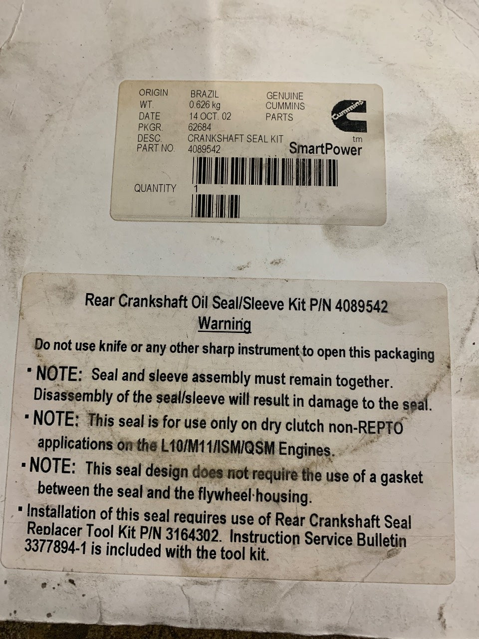 Cummins 4089542 Rear Crankshaft Oil Seal / Sleeve Kit for L10 M11 ISM QSM - New