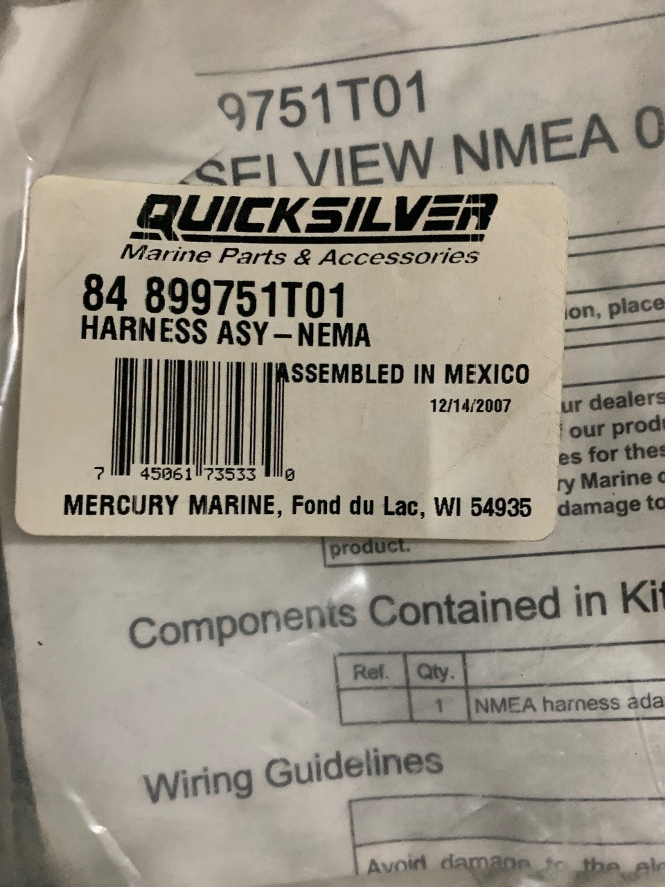 Mercury Quicksilver 84-899751T01 SmartCraft NMEA 0183 Harness Adapter - New