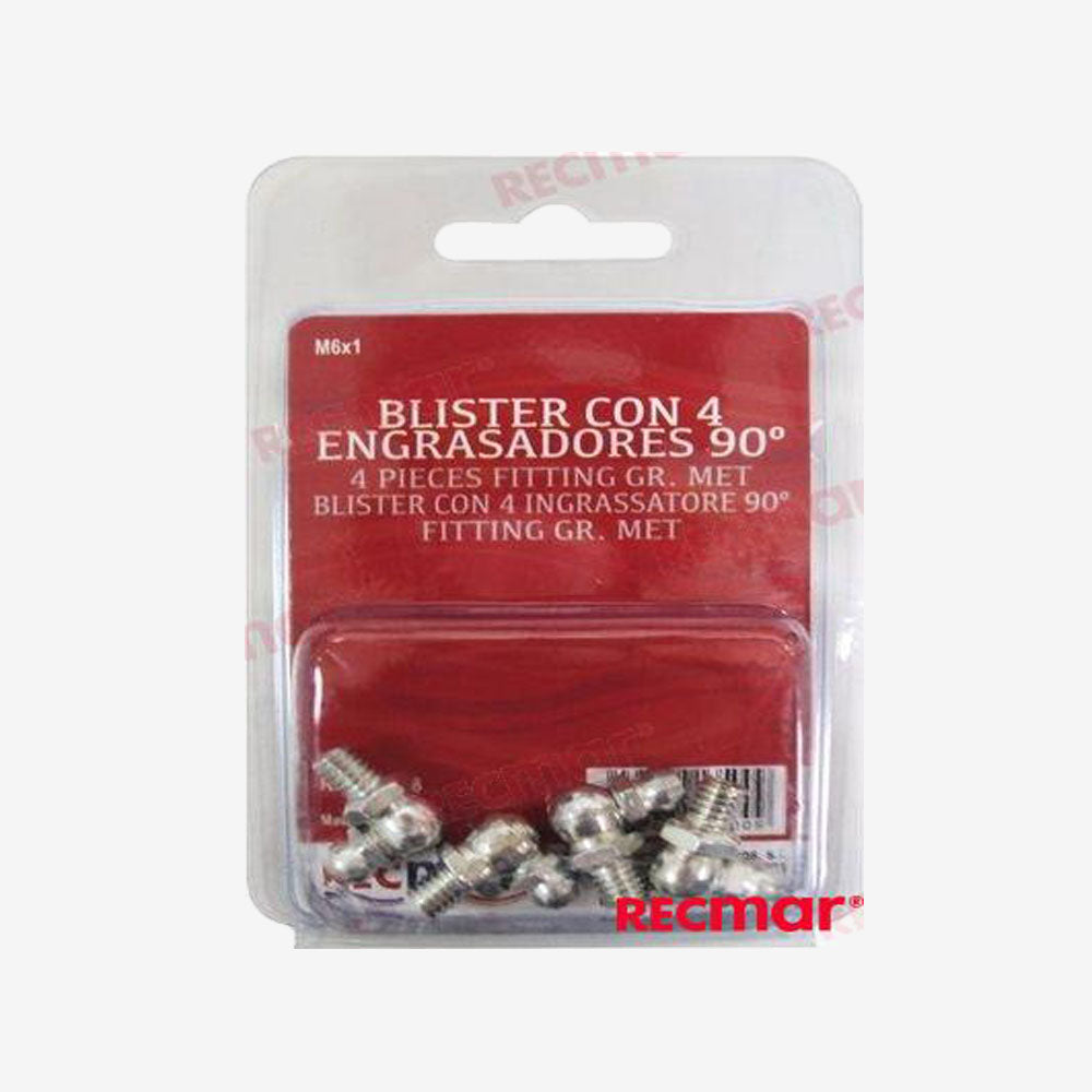 RECT11958 Recmar 4-Piece 6mm 90° Grease Fitting Kit