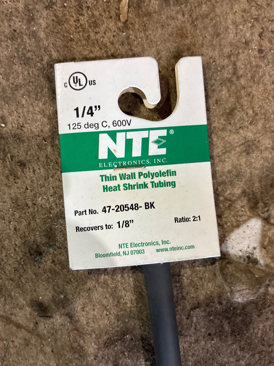 NTE Electronics 47-20548-BK 1/4" Black Thin Wall Polyolefin Heat Shrink Tubing 4 ft - New