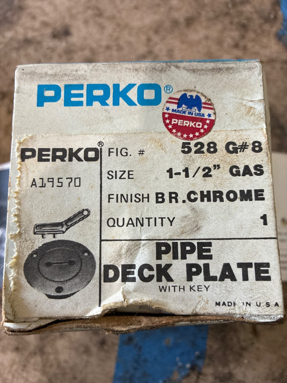 Perko 528-G#8 1-1/2" Gas Pipe Deck Plate with Key - Chrome Plated Bronze - New Old Stock