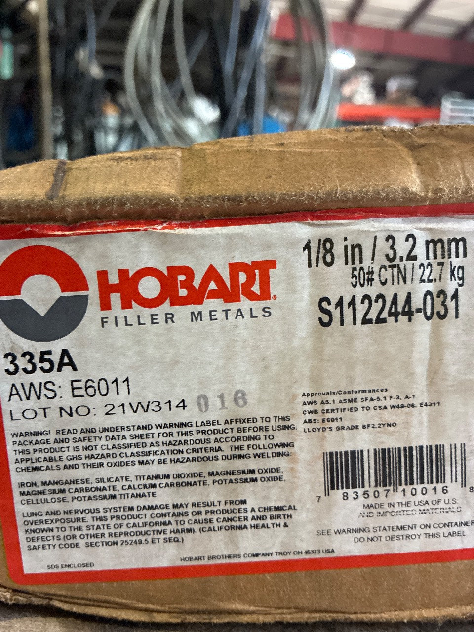 Hobart 335A E6011 1/8 in Stick Welding Electrodes 50 lb Carton - New