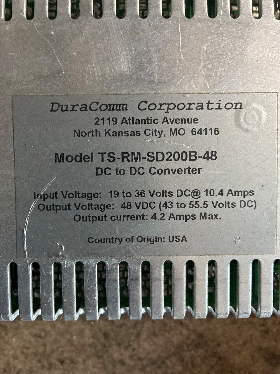 DuraComm TS-RM-SD200B-48 Rack Mount DC-DC Converter 24V to 48V 4.2A - Used