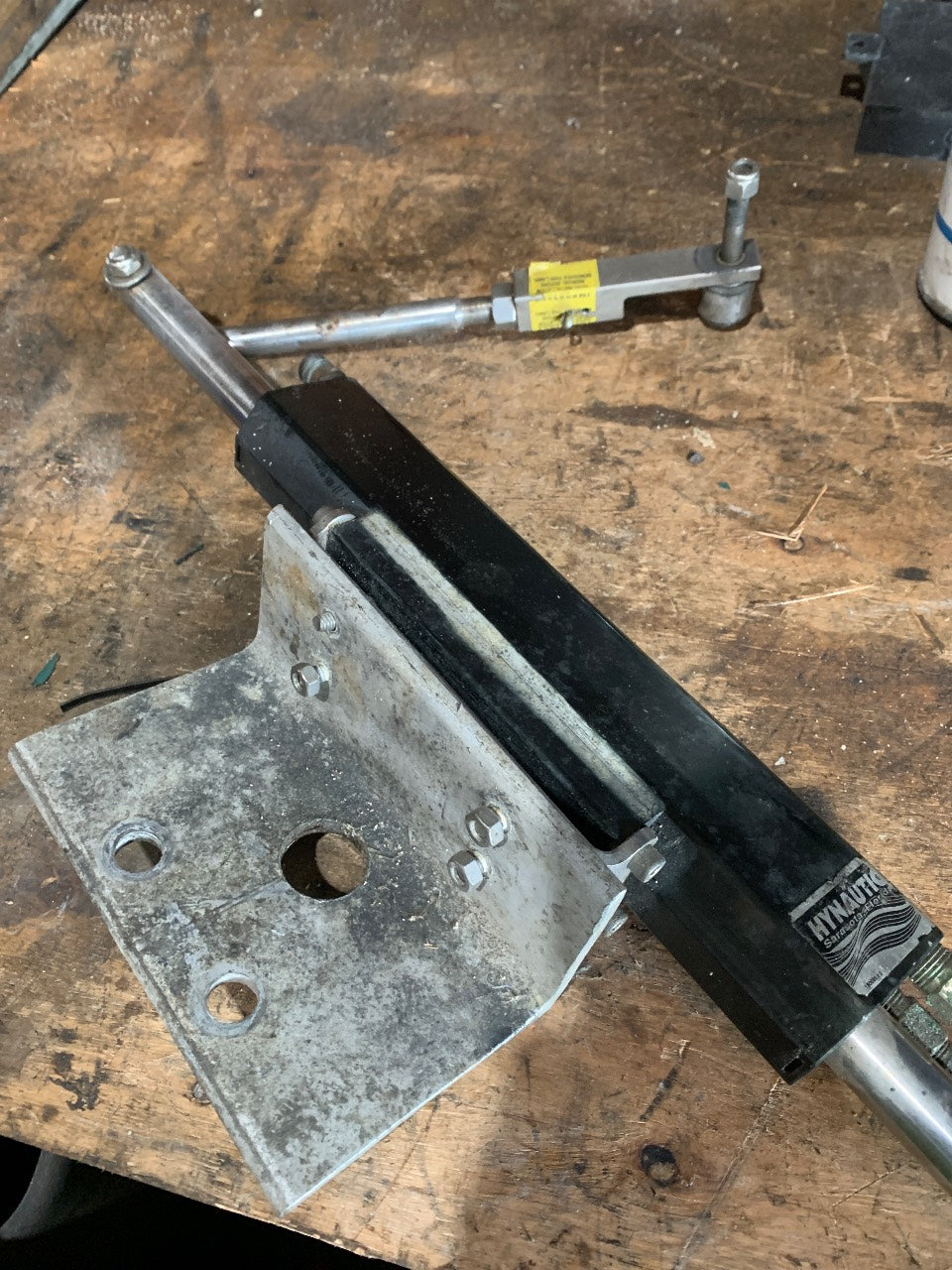 Hynautic Hydraulic Steering Cylinder with Tiller Arm and Mounting Bracket - Used