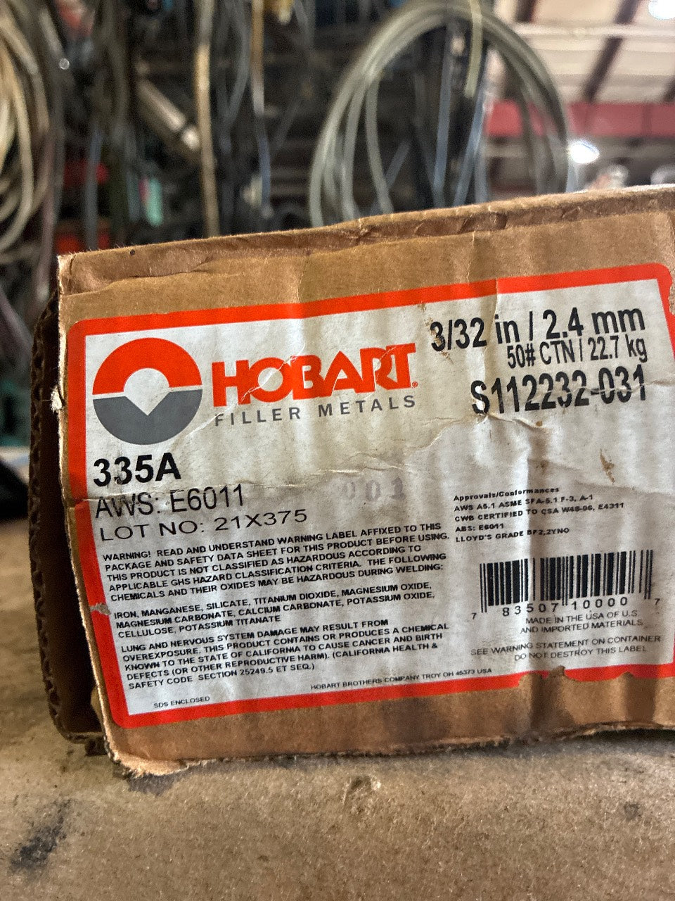 Hobart 335A E6011 3/32" Stick Welding Electrodes - 50 lb Carton - New