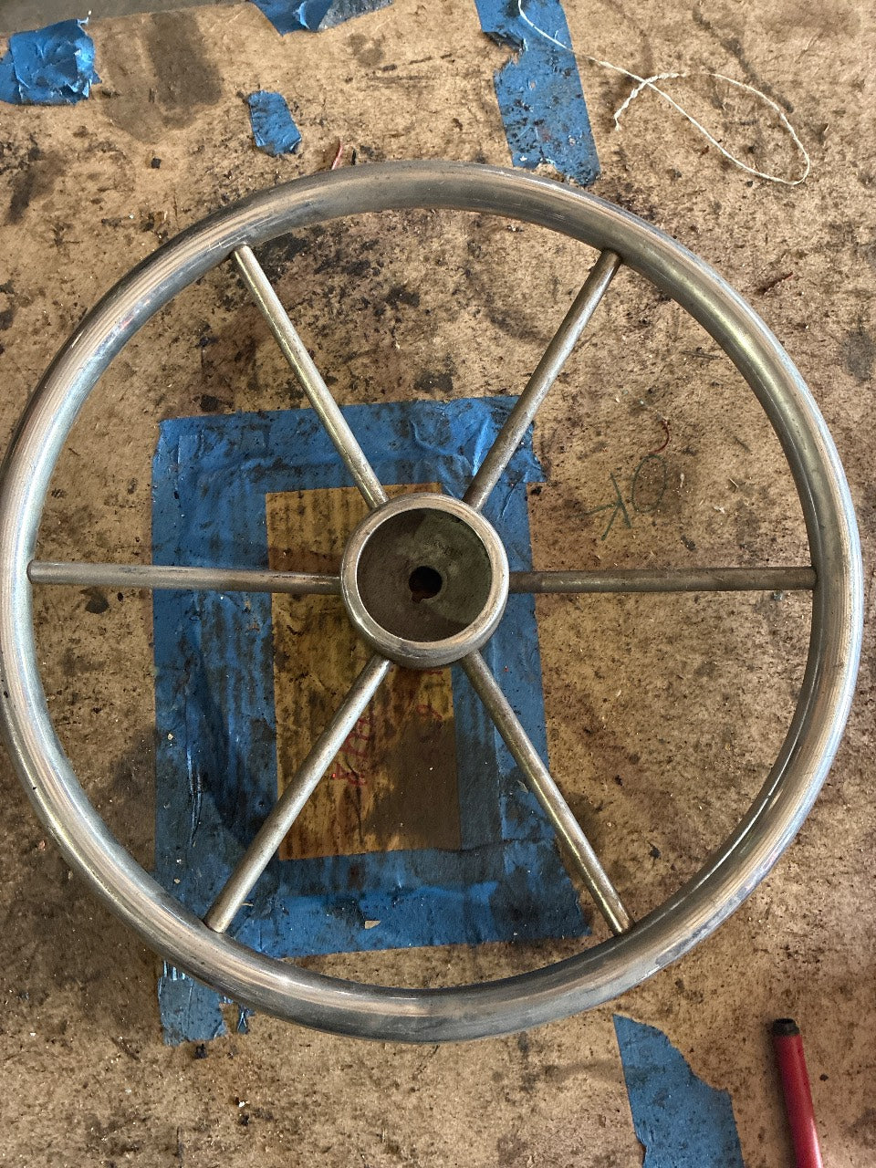 Destroyer-Style Stainless Steel 6-Spoke Boat Steering Wheel ~15" with 3/4" Tapered Keyed Hub - Used