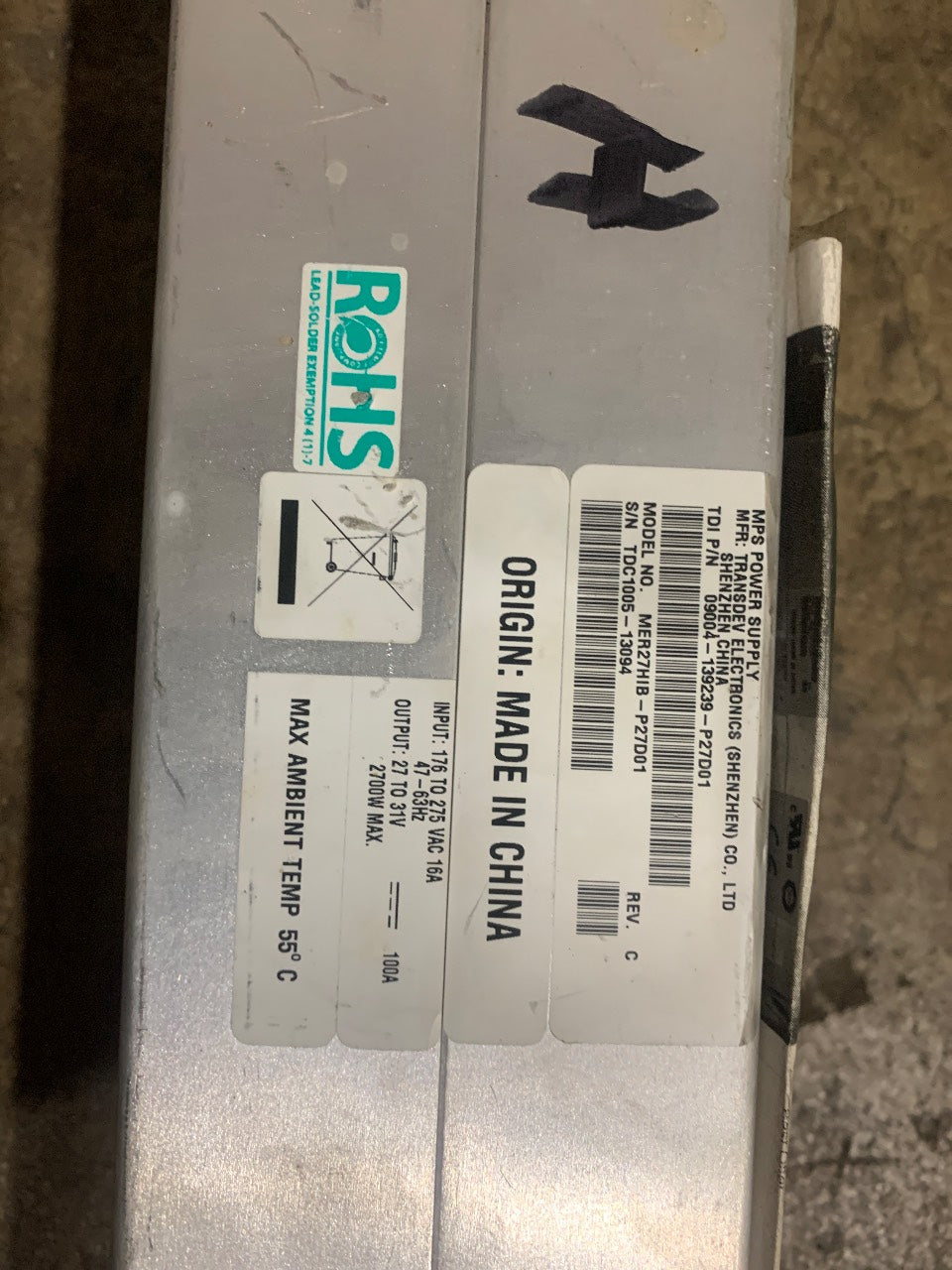 TDI / Transdev MER27HIB-P27D01 MPS Power Supply 2700W 27-31V 100A - Used