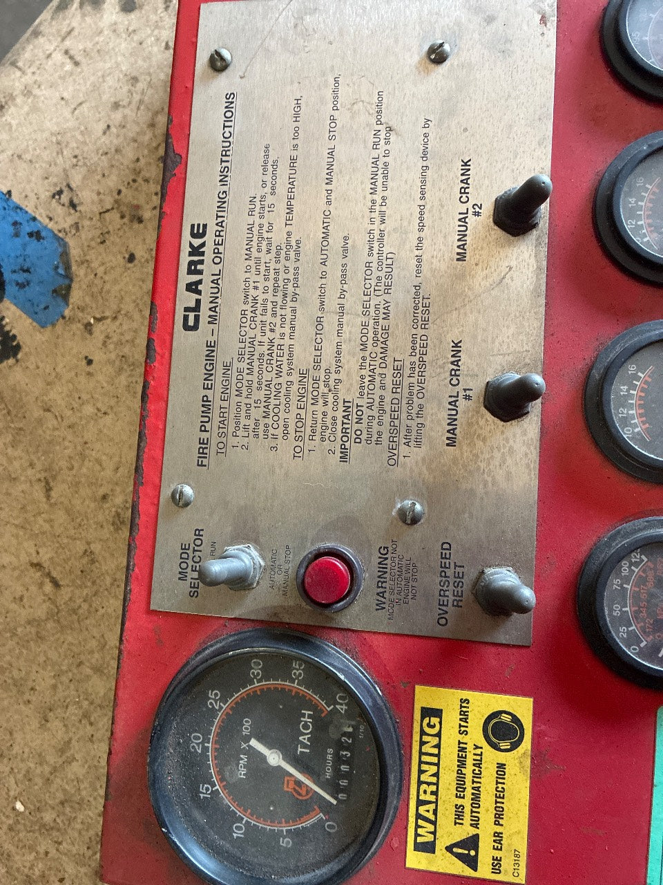 Clarke Fire Pump Engine Instrument Panel Gauge Cluster with Harness - Used