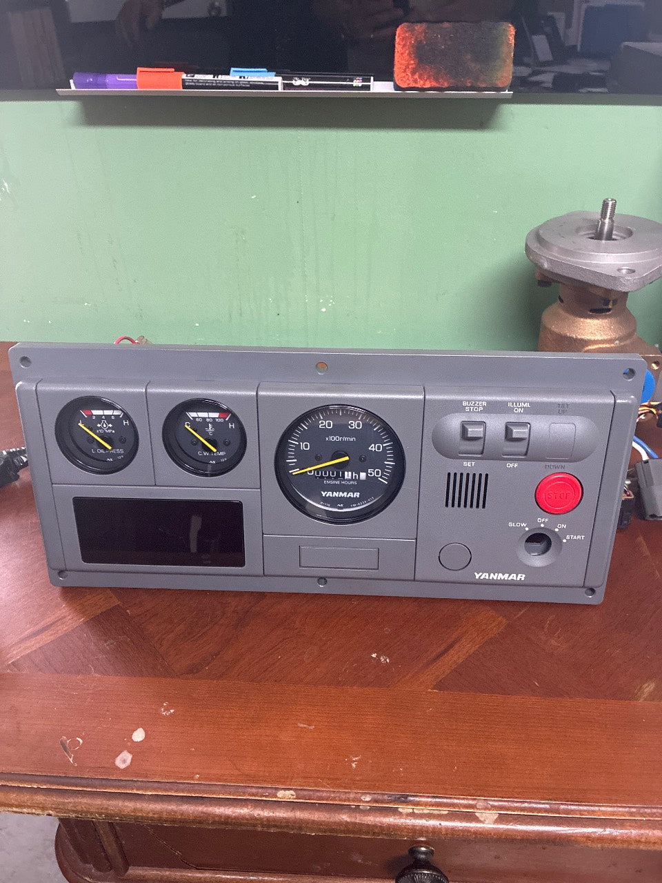 Yanmar B-Type Instrument Panel with Tachometer, Oil Pressure, Water Temp, Trim & Stop for 4LHA / 6LPA / 6LY Marine Diesel - Used