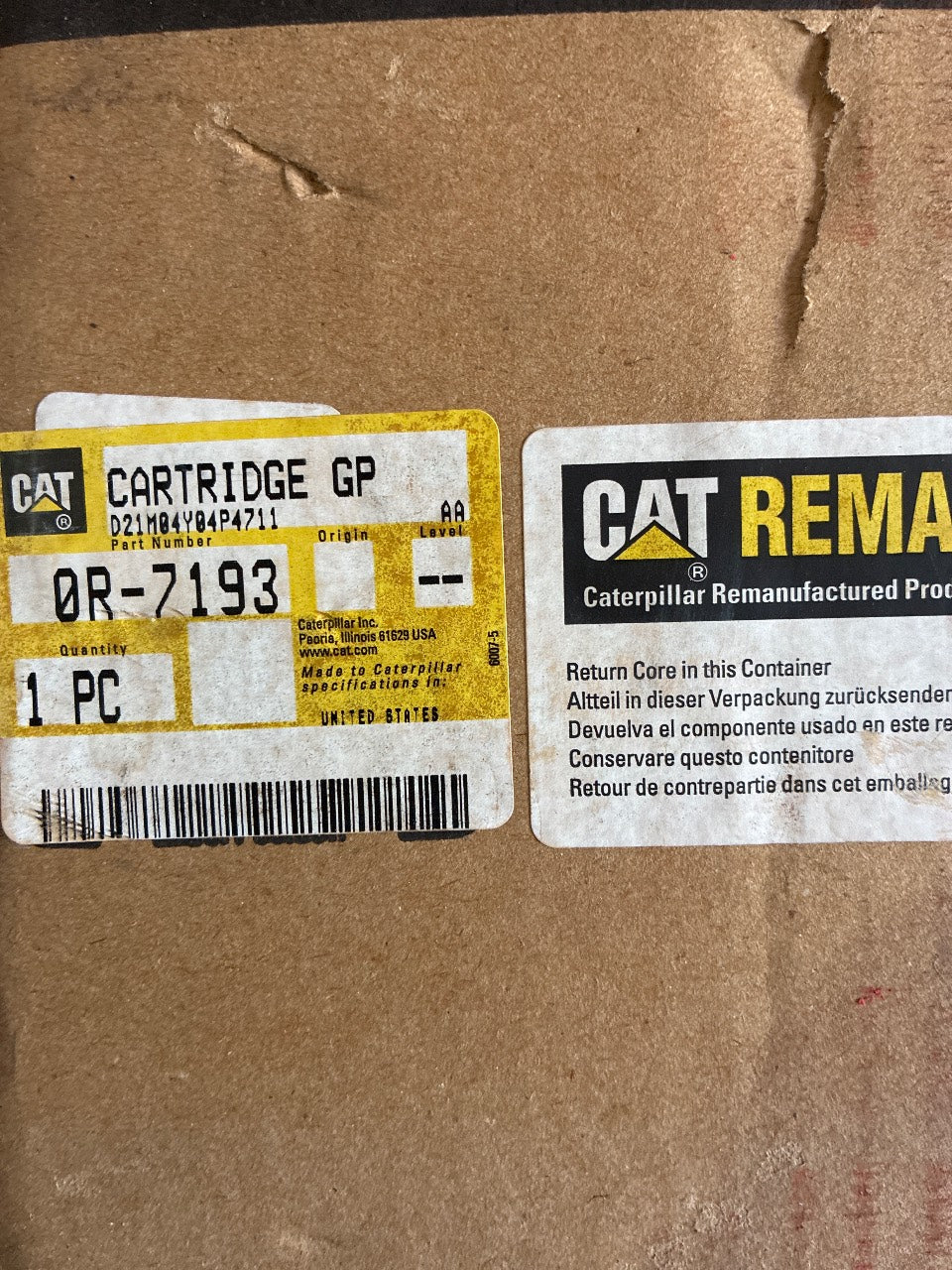 Caterpillar 0R-7193 Reman Turbocharger Cartridge GP (CHRA) - Rebuilt