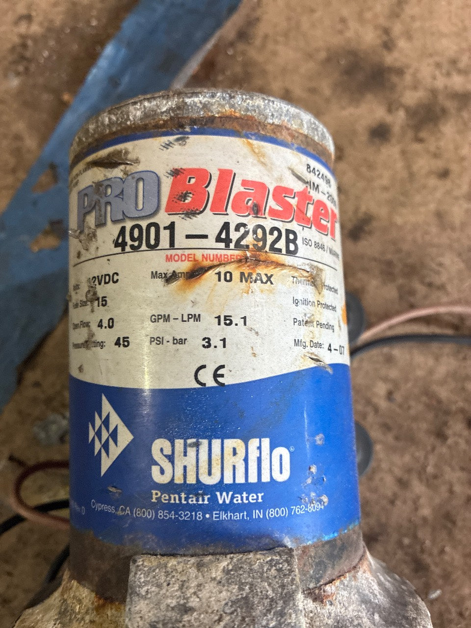 Shurflo 4901-4292B Pro Blaster II 12V Washdown Pump 4.0 GPM 45 PSI - Used