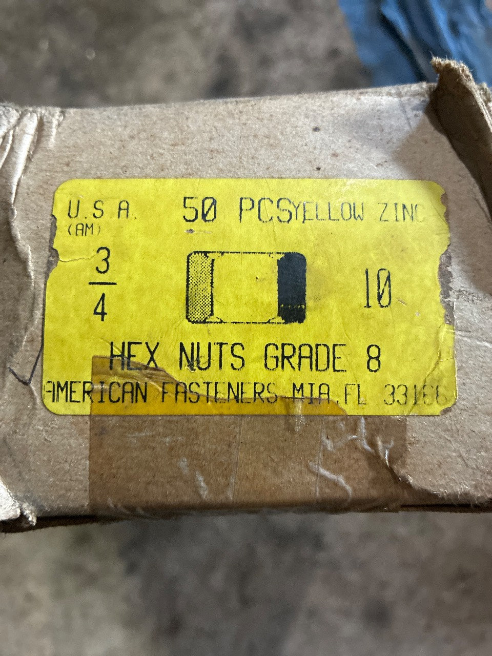 American Fasteners 3/4-10 Grade 8 Yellow Zinc Finished Hex Nuts - Box of 50 - New