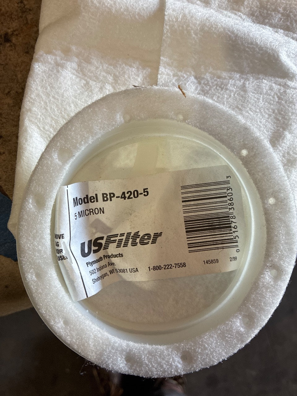 US Filter BP-420-5 5-Micron Polypropylene Felt Filter Bag Size 2 - New
