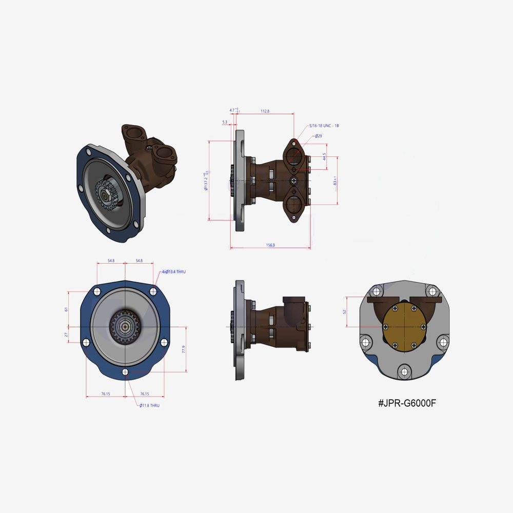 JPR-G6000F JMP Marine Raw Water Pump – Detroit Diesel 253, 353, 453, 471, 671 Replacement | Replaces 5145578, 5145576, Jabsco 17050-0001