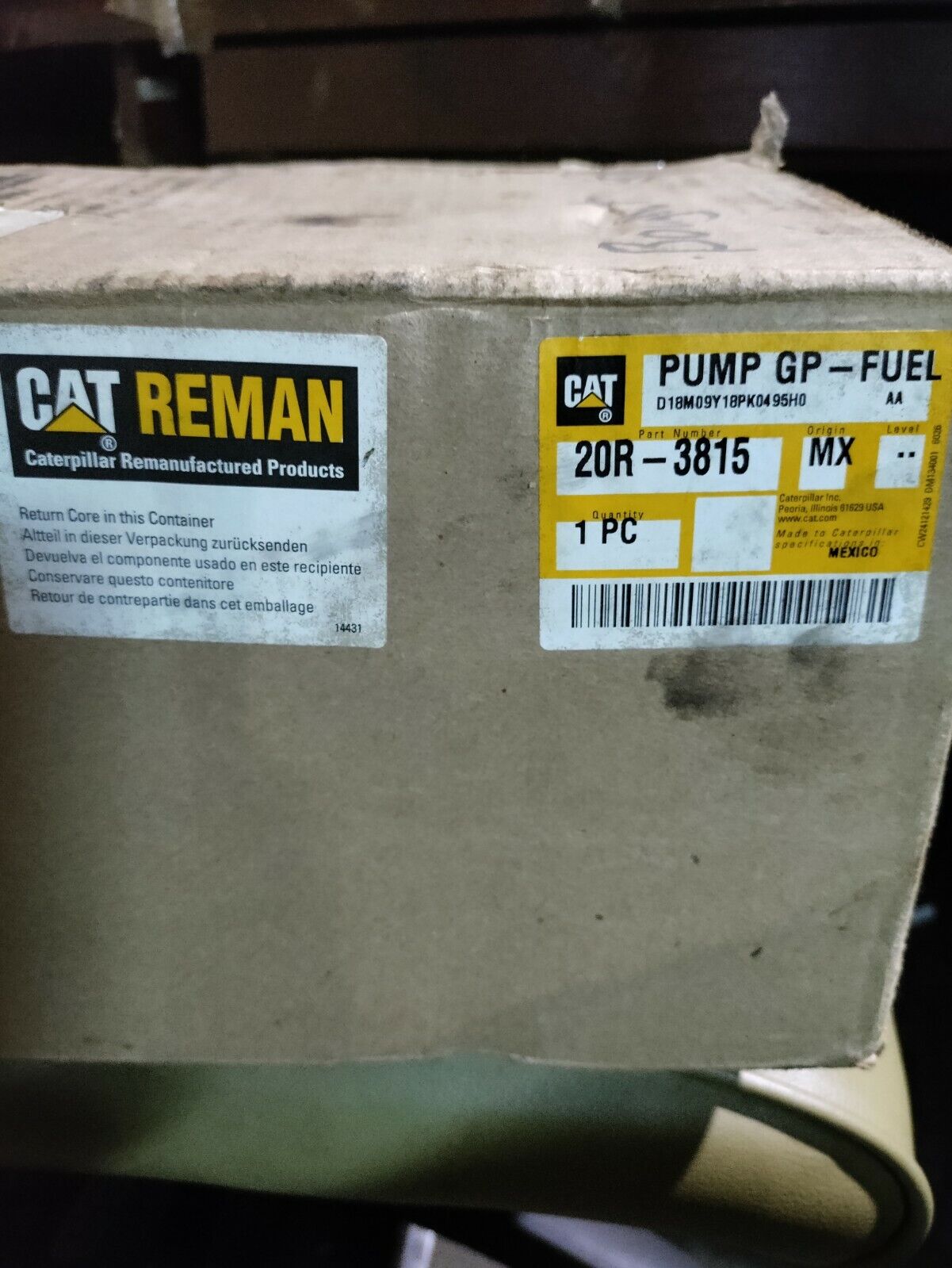 CATERPILLAR REMANUFACTURED 20R-3815 INJECTION PUMP .. IN BOX