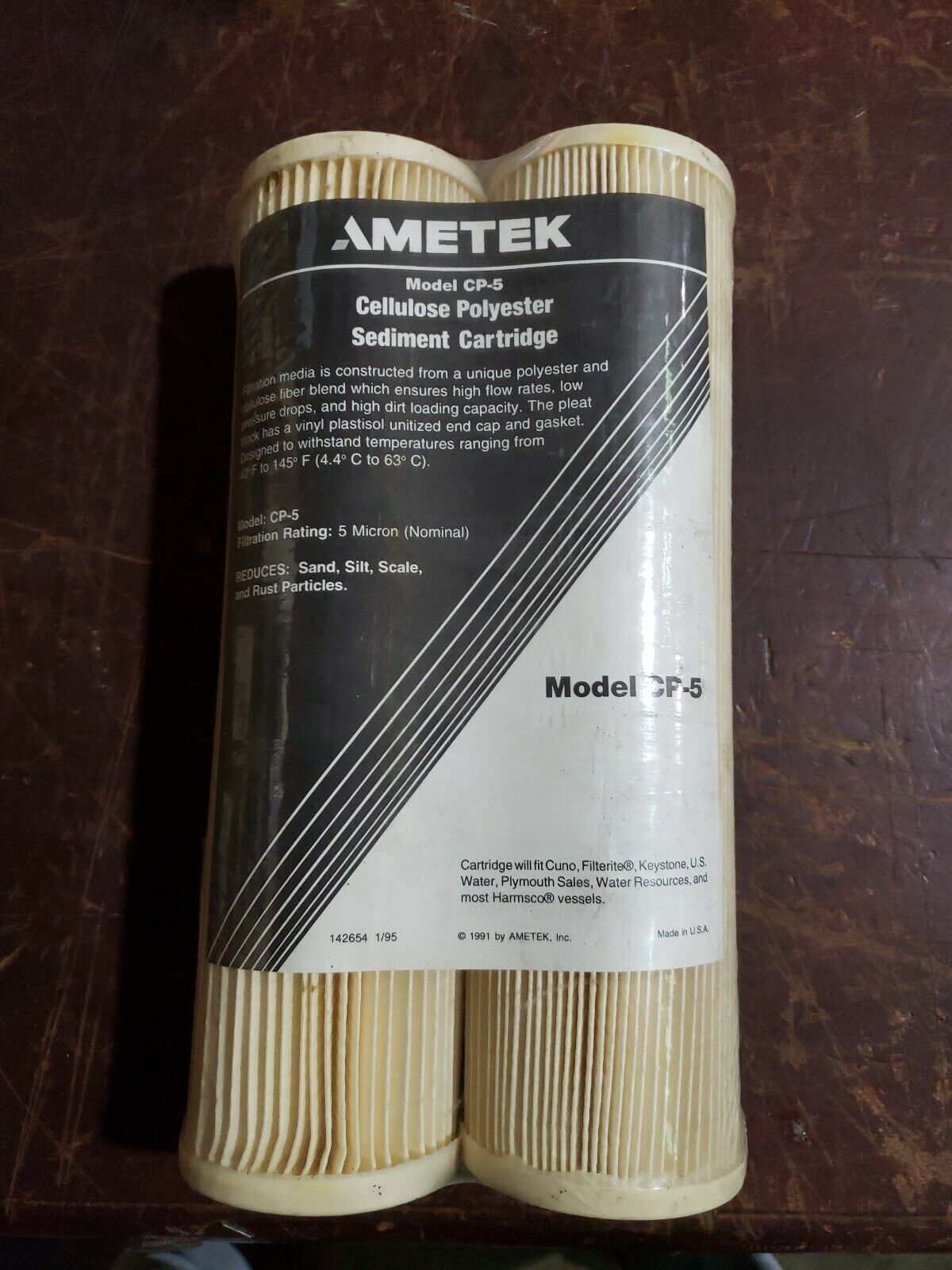 PACK OF ( 2 ) AMETEK 5 MICRON CP-5 WATER  SEDIMENT CARTRIDGES  9 3/4 " X 2 5/8"